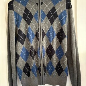 Unisex Gray and Blue Argyle Sweater